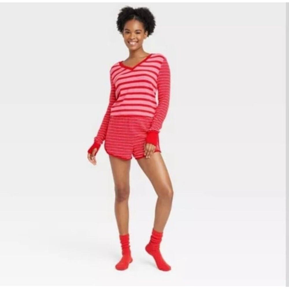 Colsie Intimates & Sleepwear Women's Red Striped 3 Piece Set Size L - Picture 2 of 5